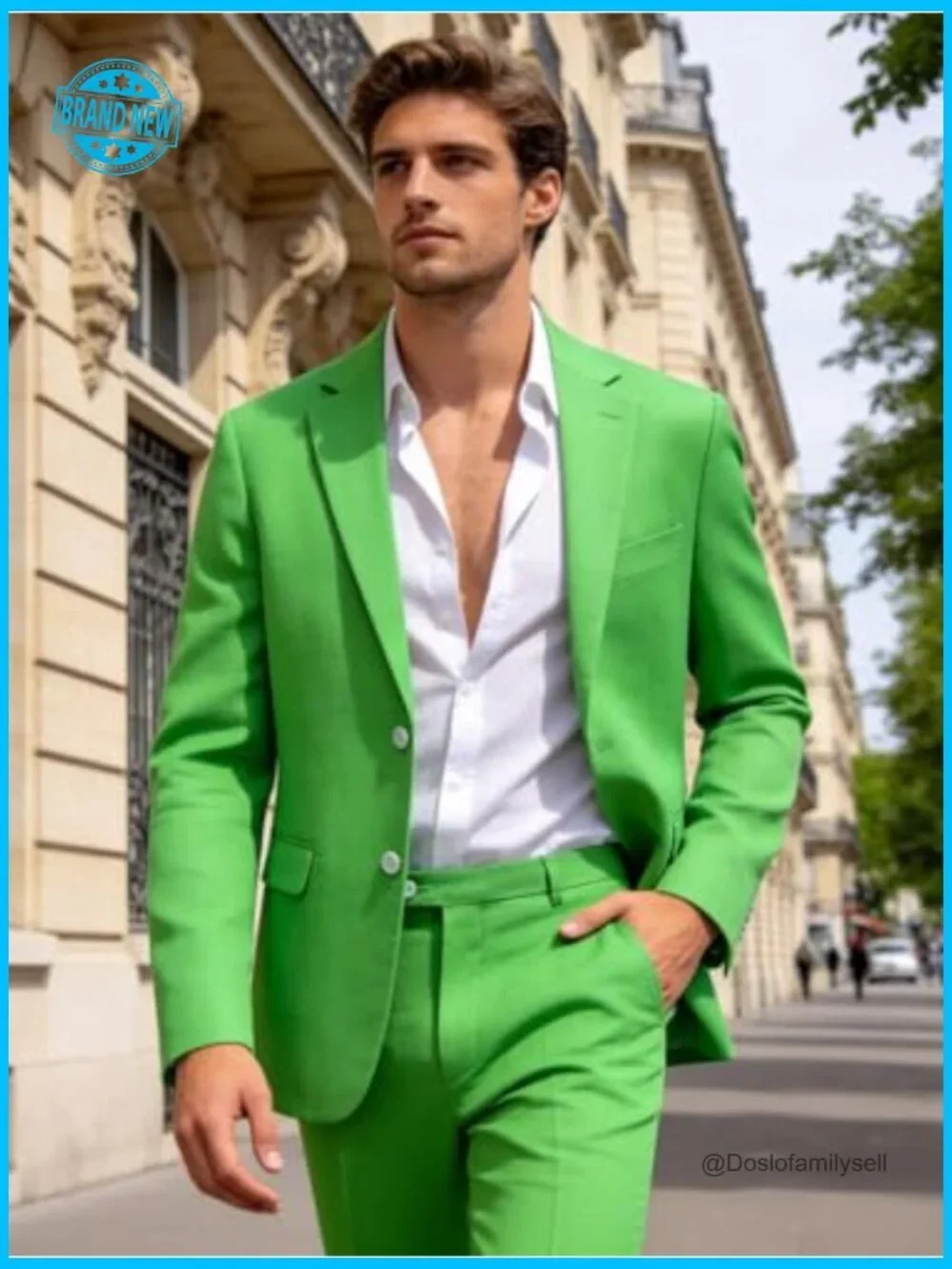 Linen Suit Set Slim Fit Casual Summer Wedding Beach Wear Two Piece